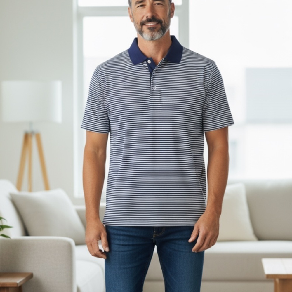 PETER MILLAR Mens 100% Cotton Blue and White Striped Polo Shirt in XL golf top